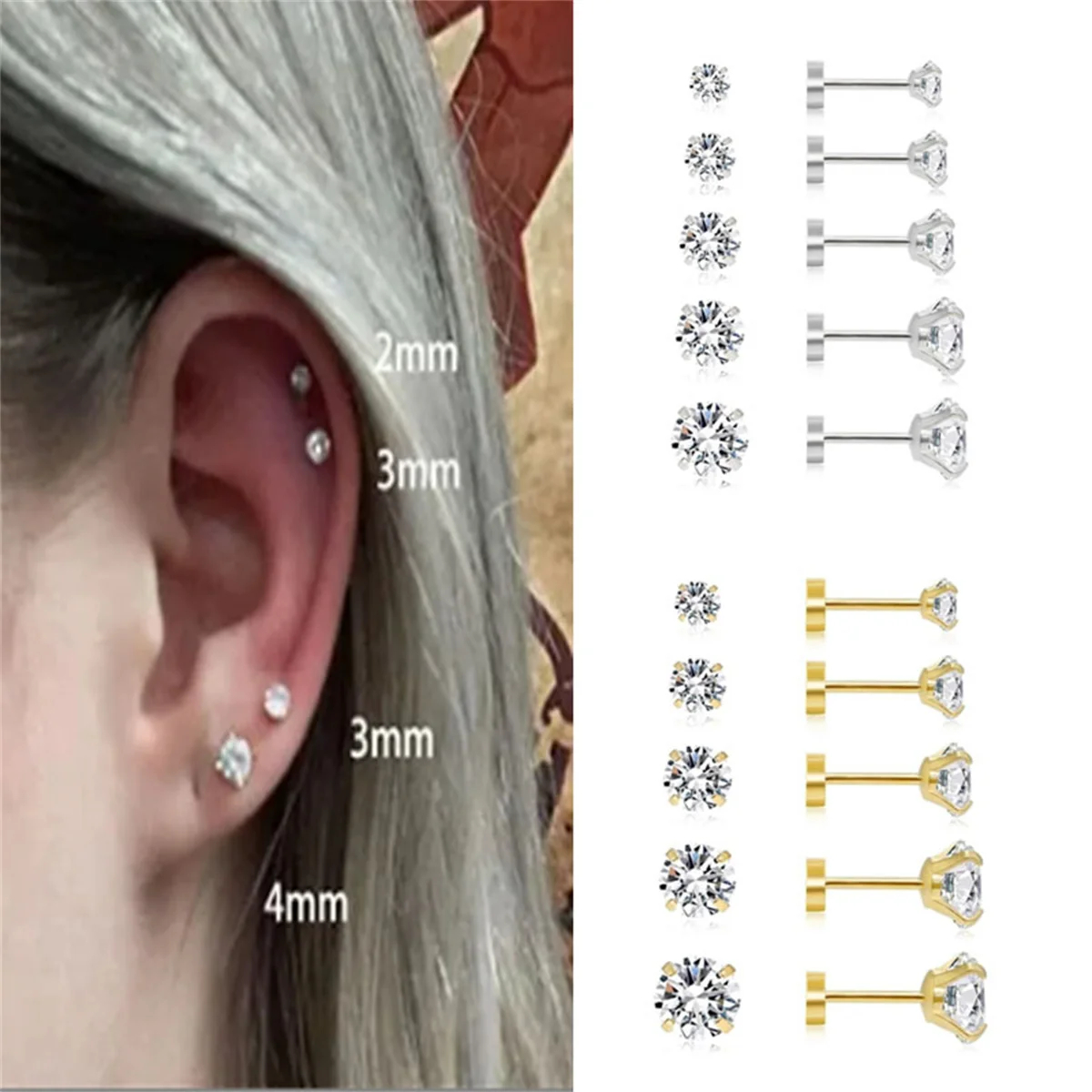 Tragus Flat Back - 3/5/6/10pcs Hypoallergenic Stainless Steel Flat Back