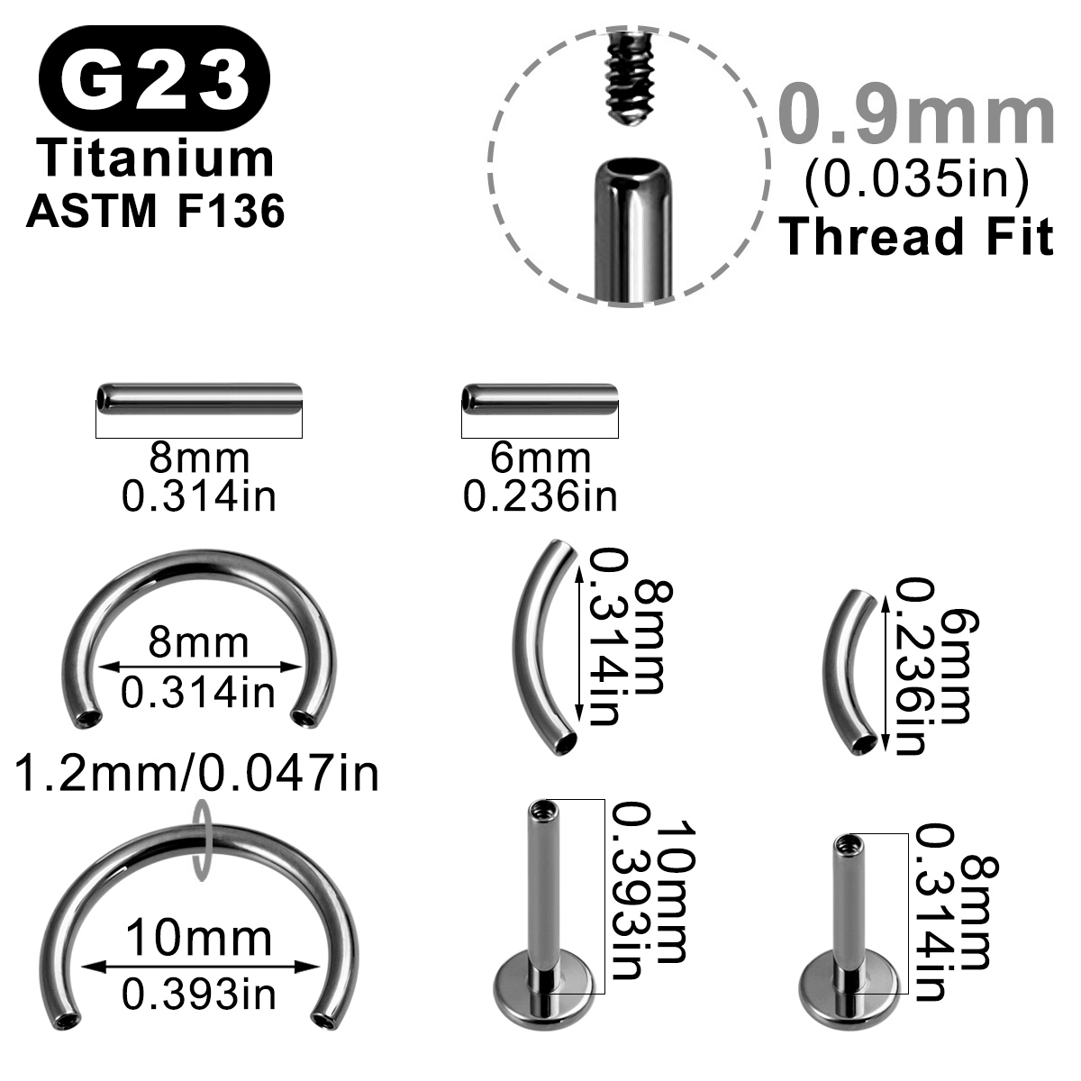 8pcs/Lot ASTM F136 Implantable - Body Jewelry Implant Grade Titanium のレビューと価格