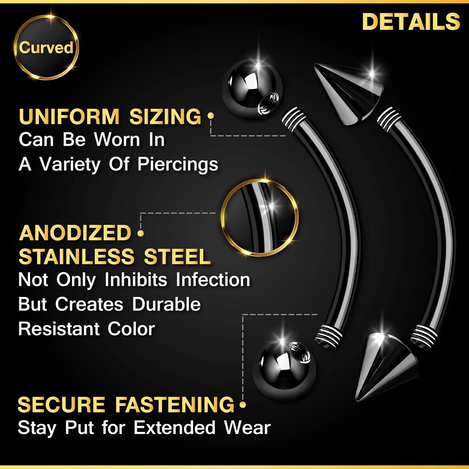 32pc/set Surgical Steel Curved - Body Jewelry Vertical Labret のレビューと価格