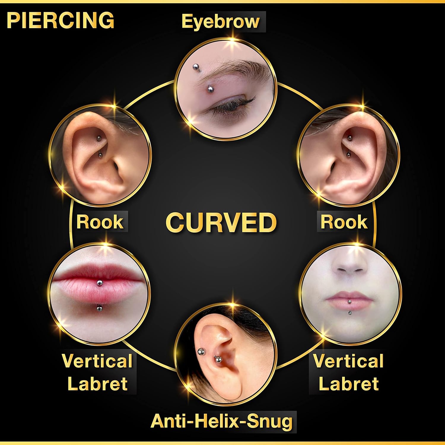 32pc/set Surgical Steel Curved - Body Jewelry Vertical Labret のレビューと価格