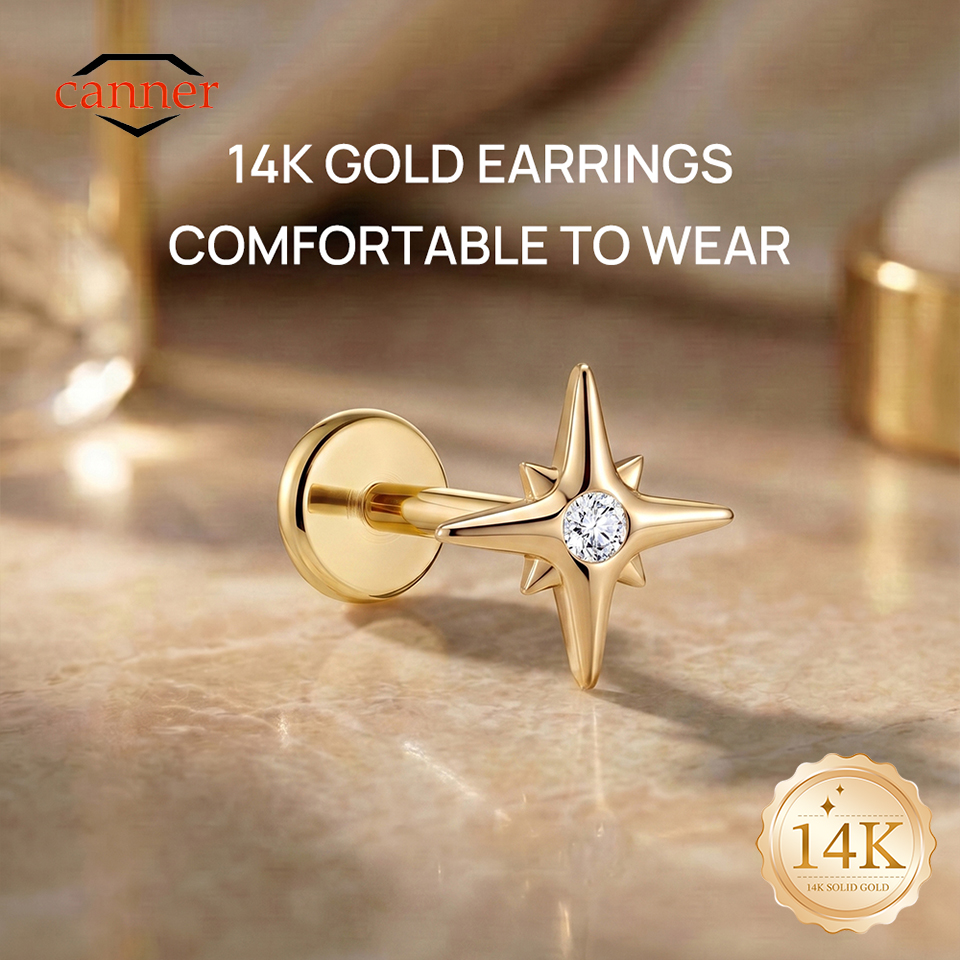 CANNER 1PC 14K Solid Gold Eigh - Tragus Flat Back のレビューと価格