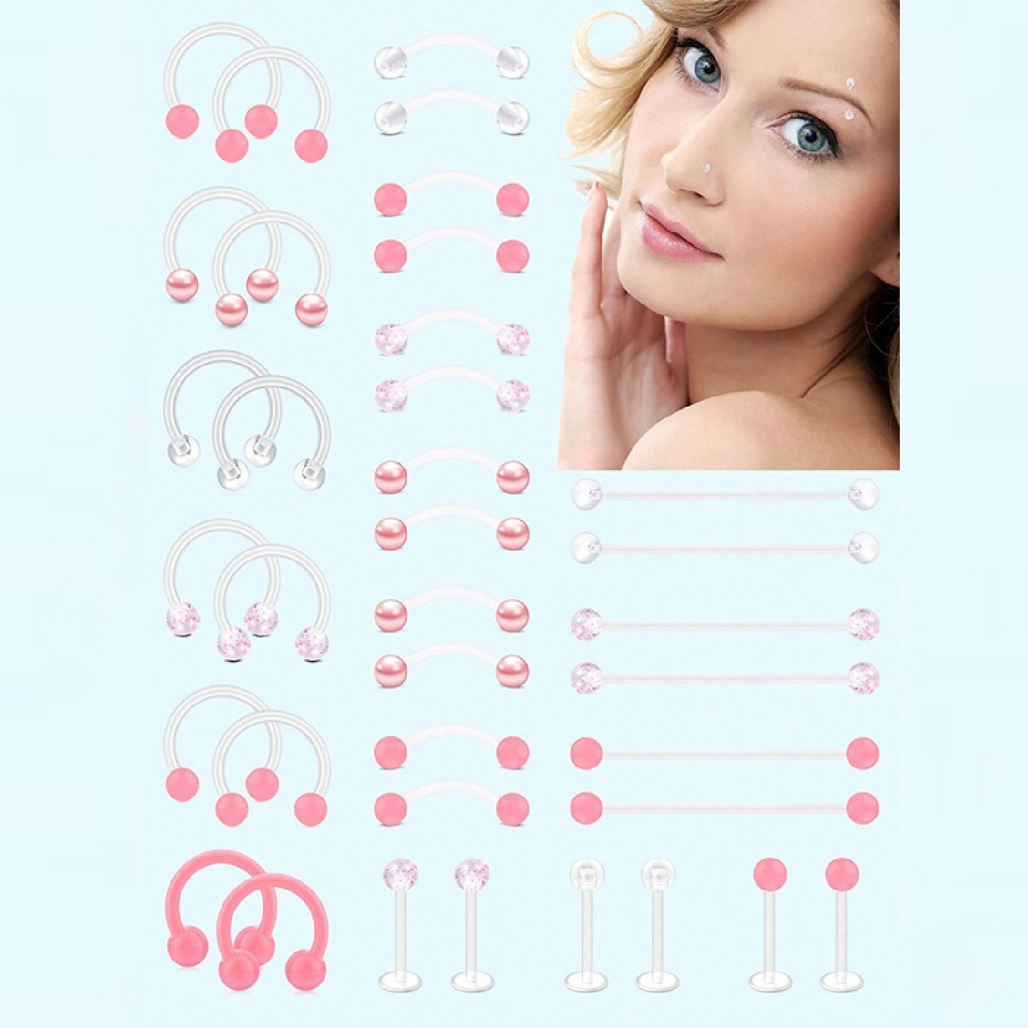 12pcs Clear Pink Industrial Pi - Body Jewelry Vertical Labret のレビューと価格