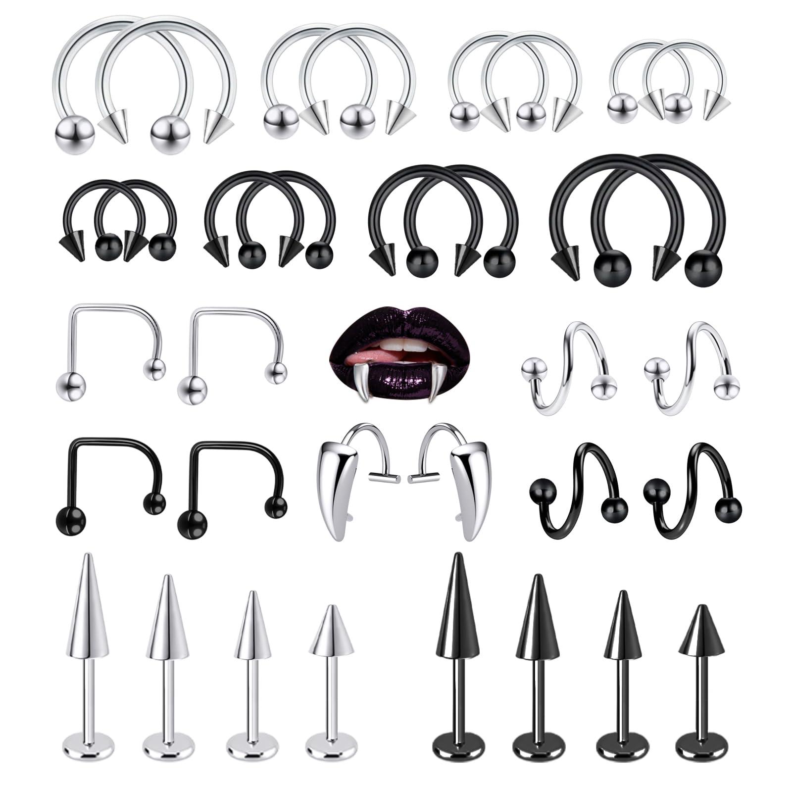 34pcs/Set 16G Snake Bite Pierc - Body Jewelry Vertical Labret のレビューと価格