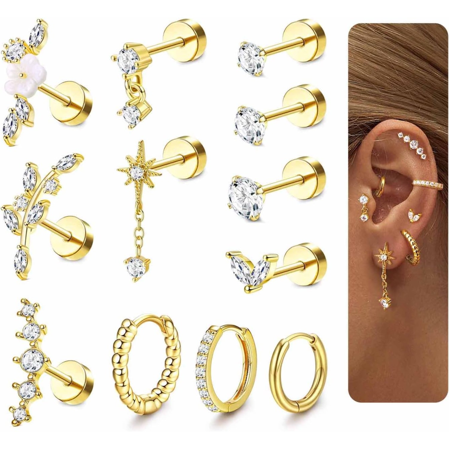 Drperfect 12Pcs Helix Piercing - Tragus Flat Back のレビューと価格