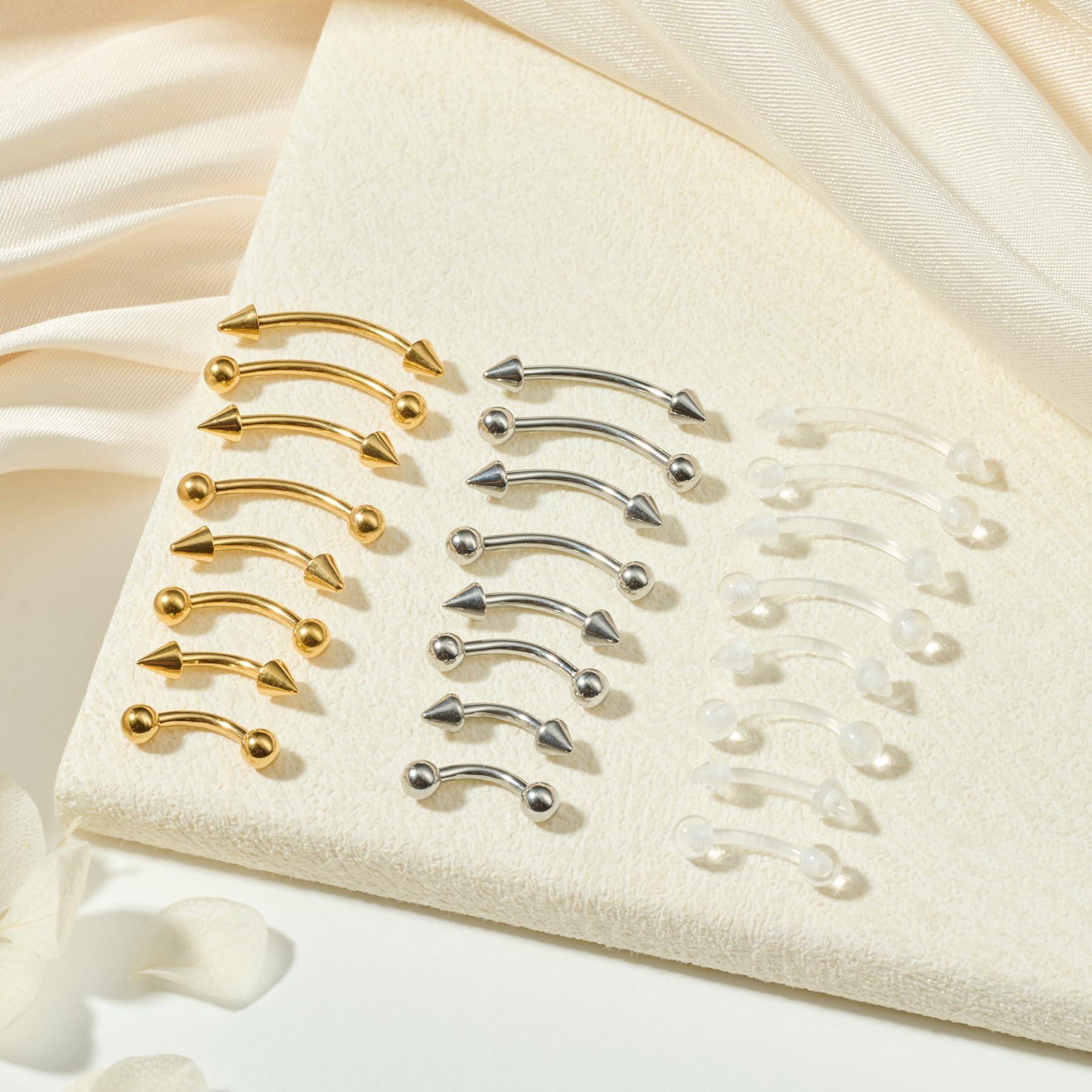 24pcs 16G Stainless Steel Curv - Body Jewelry Vertical Labret のレビューと価格