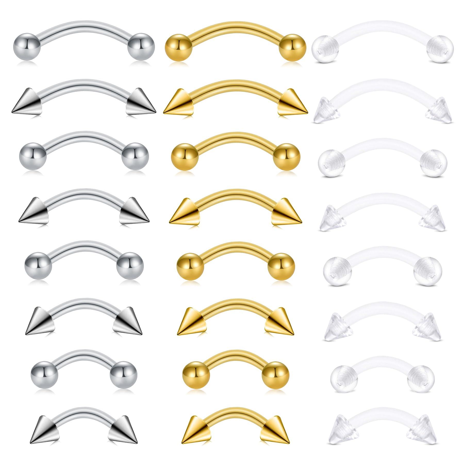 24pcs 16G Stainless Steel Curv - Body Jewelry Vertical Labret のレビューと価格