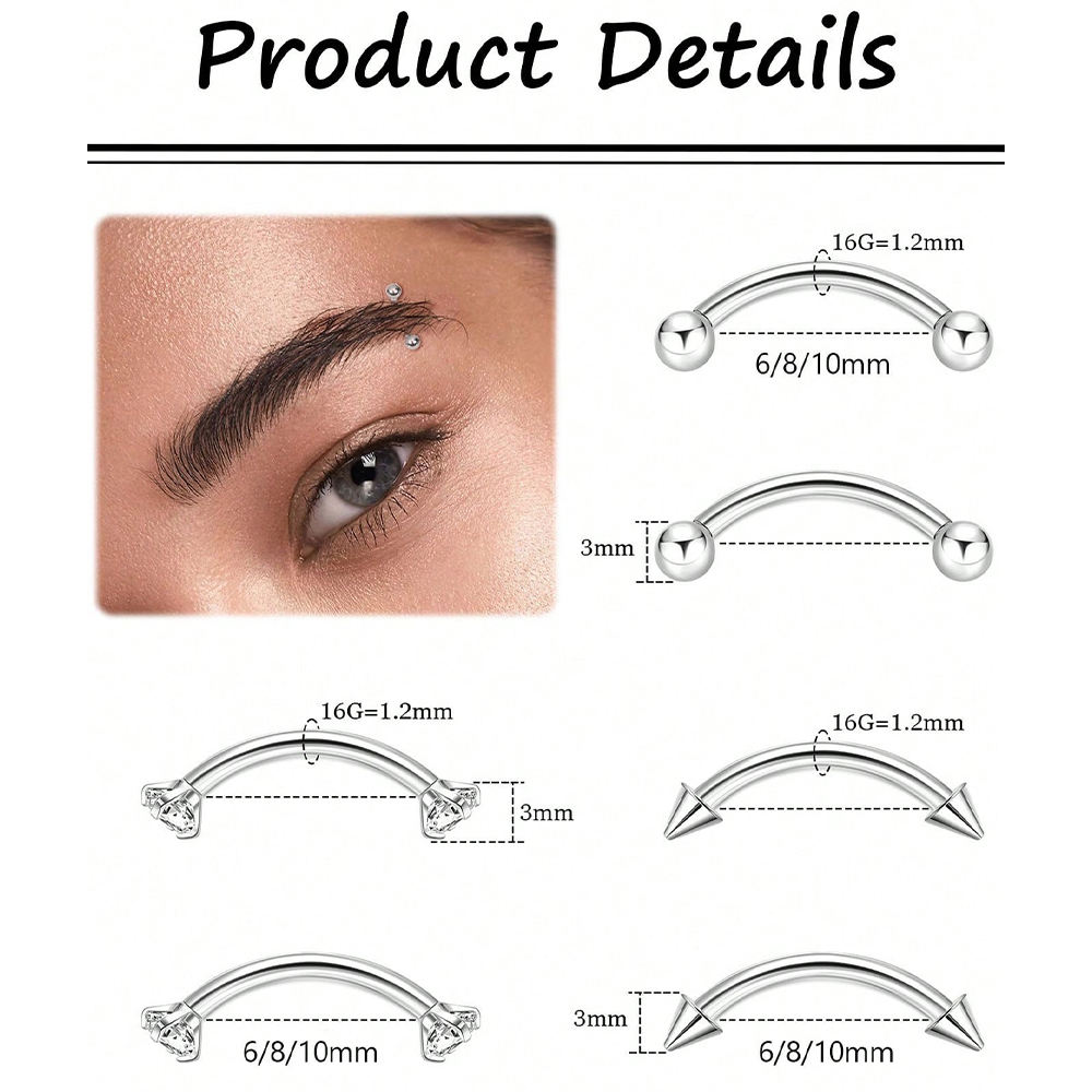 6pcs 16G Stainless Steel Small - Body Jewelry Vertical Labret のレビューと価格