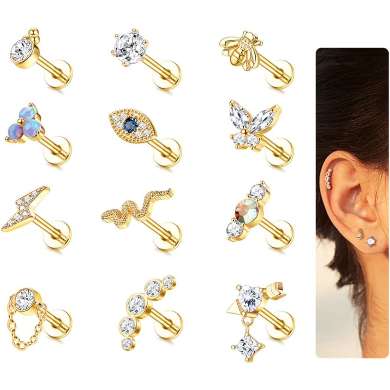Bobisty 1Pc Cartilage Earrings - Tragus Flat Back のレビューと価格