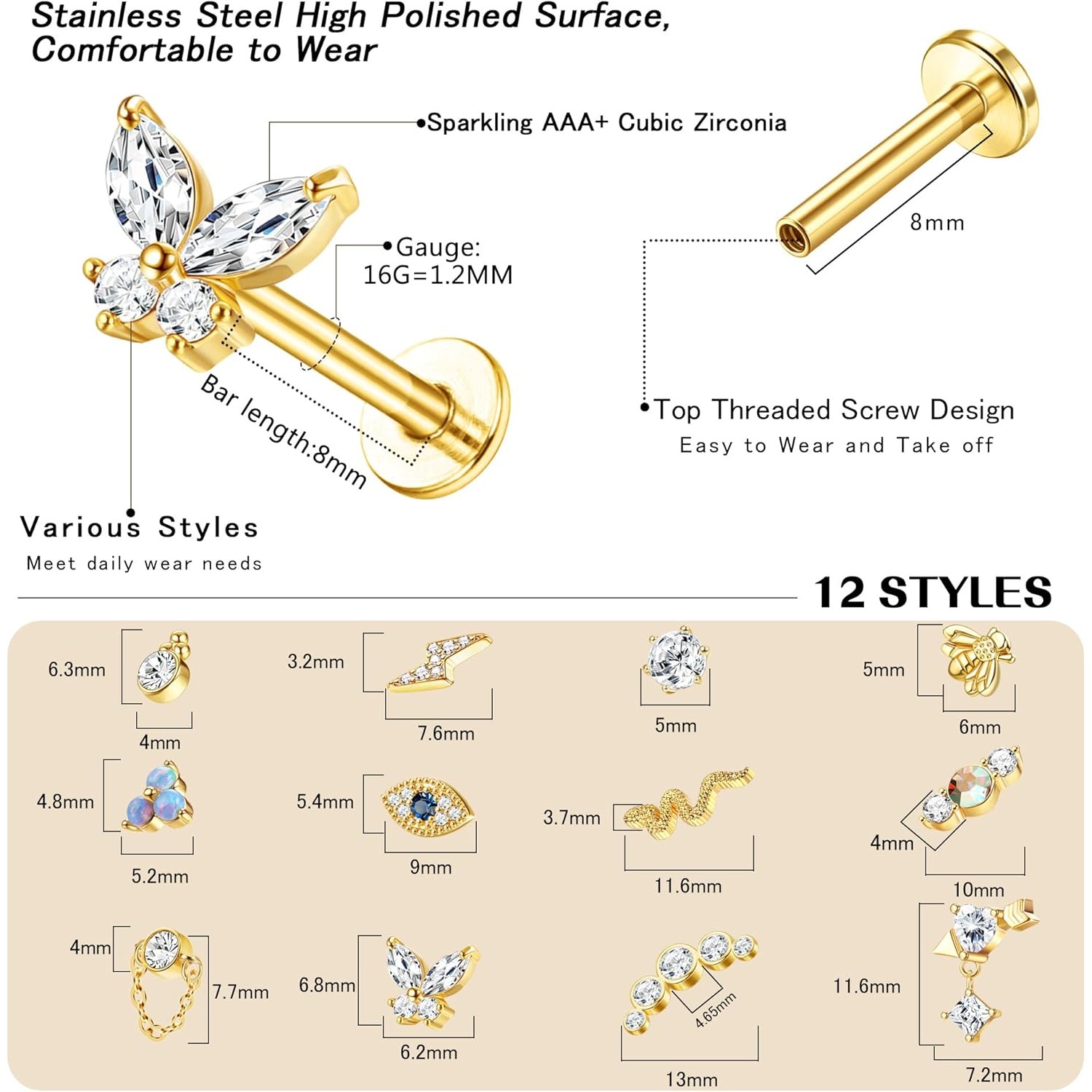 Bobisty 1Pc Cartilage Earrings - Tragus Flat Back のレビューと価格