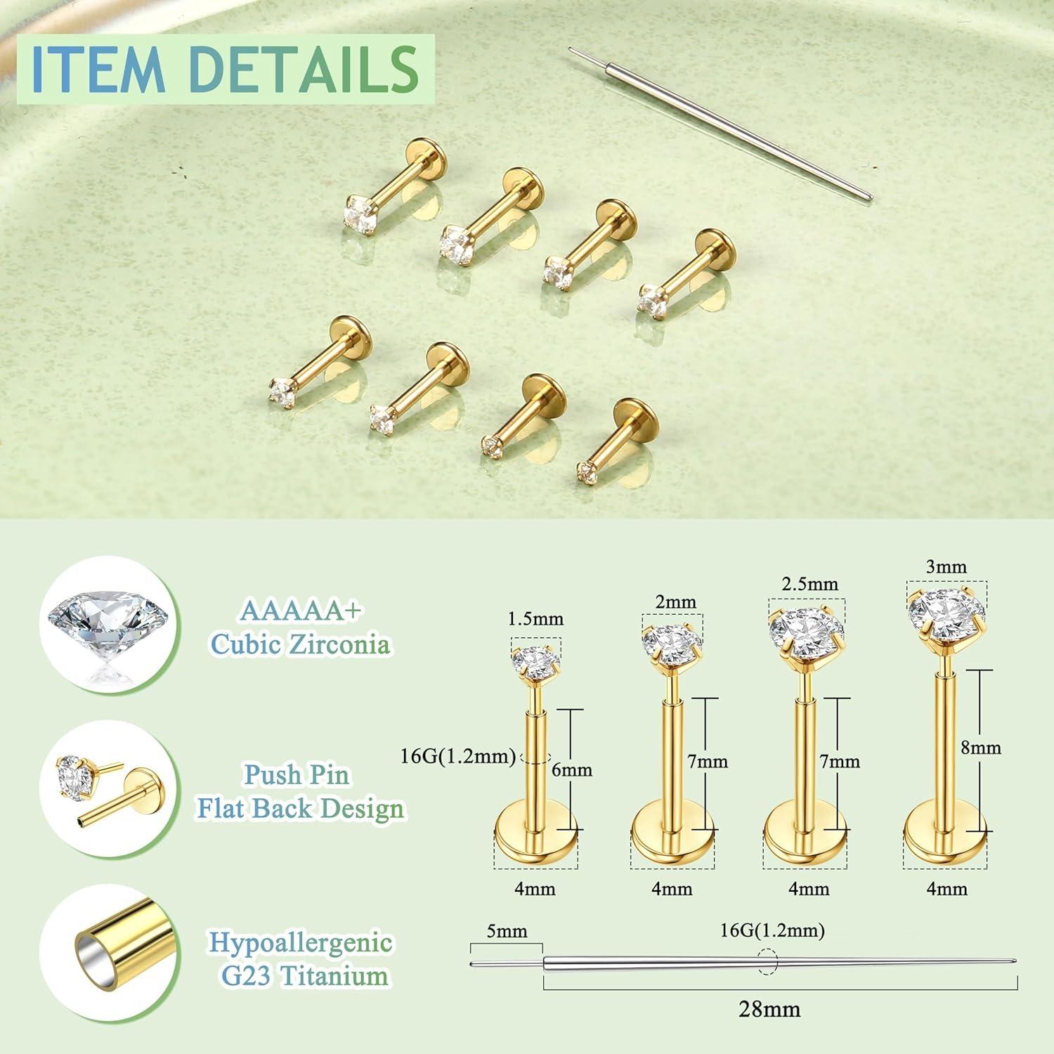 8Pcs G23 Titanium Flat Back Ea - Tragus Flat Back のレビューと価格
