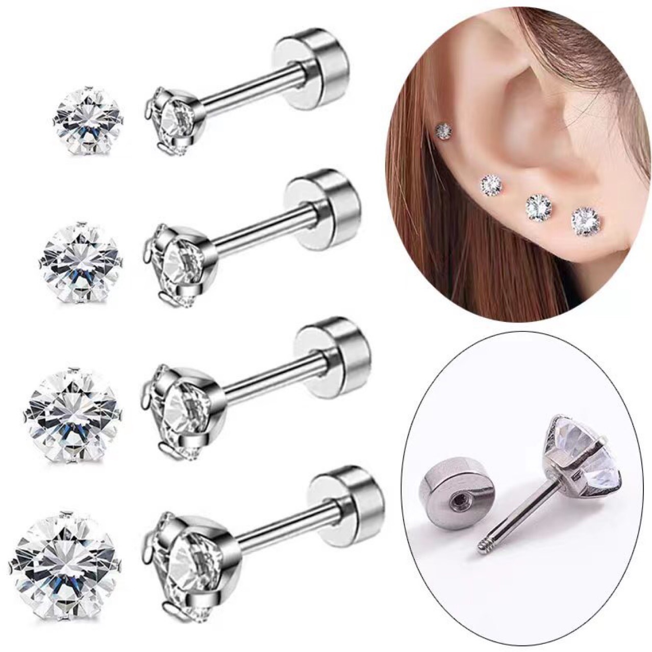 1Pair Classic Flat Back Screw  - Tragus Flat Back のレビューと価格