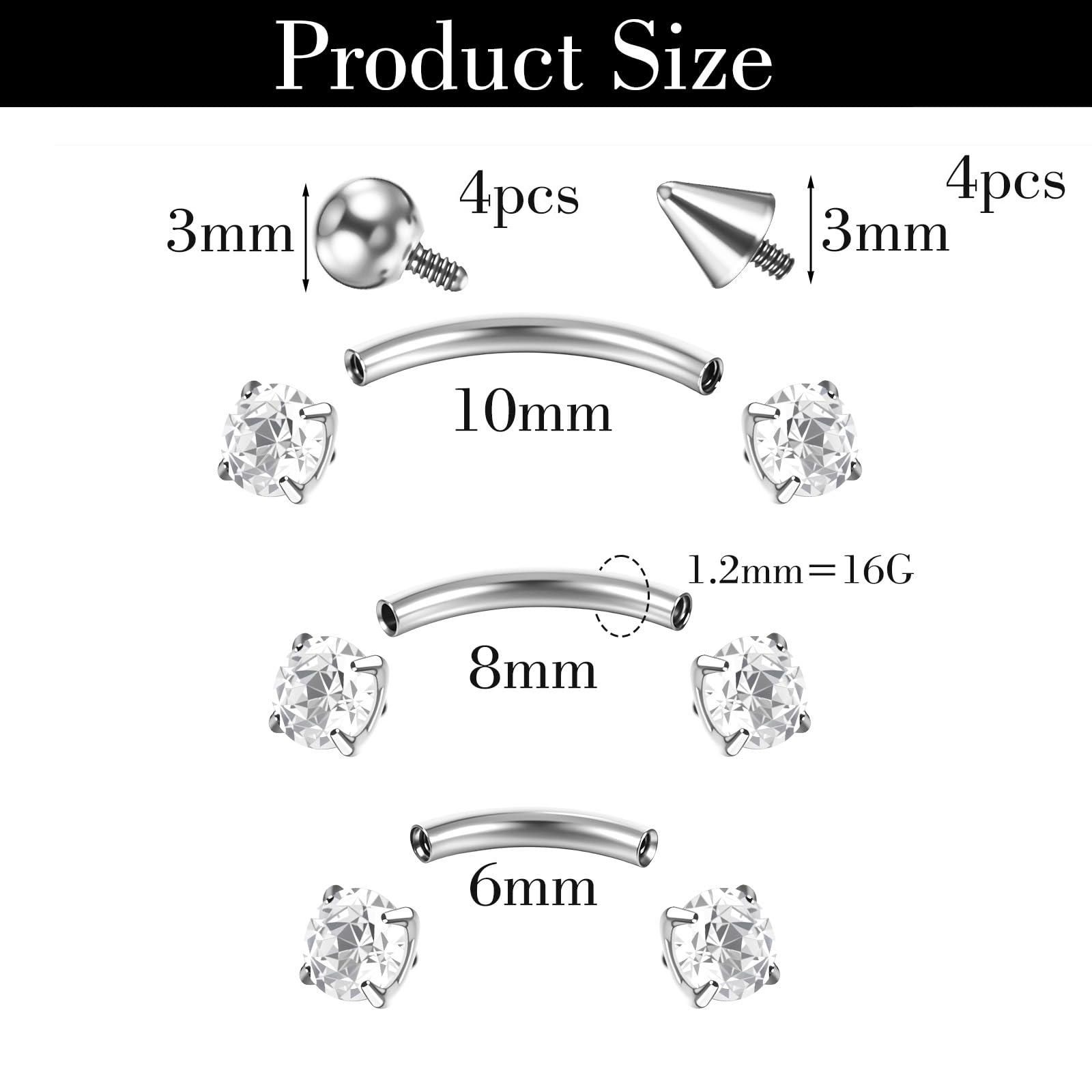 17Pcs Titanium Internal Thread - Body Jewelry Vertical Labret のレビューと価格