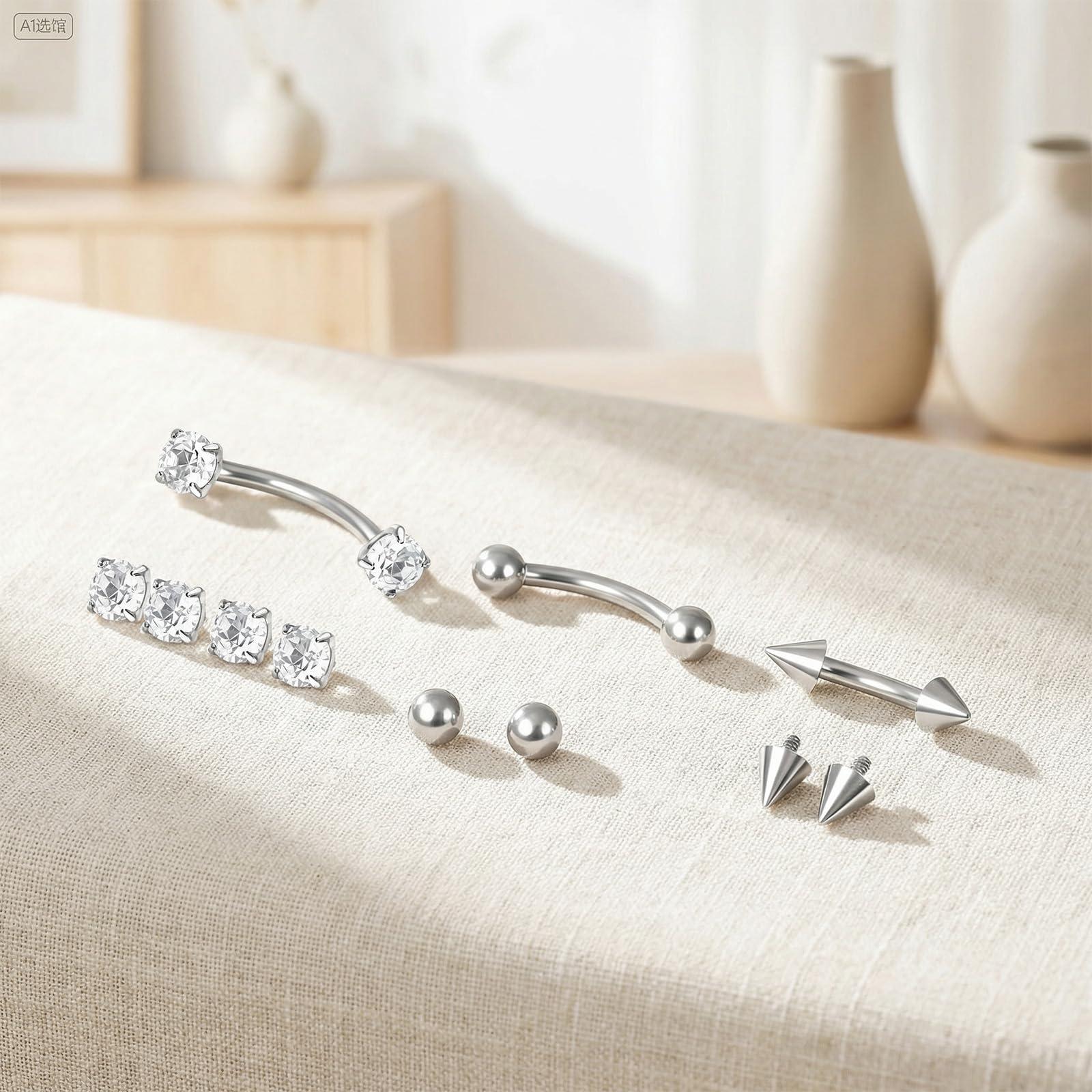 17Pcs Titanium Internal Thread - Body Jewelry Vertical Labret のレビューと価格