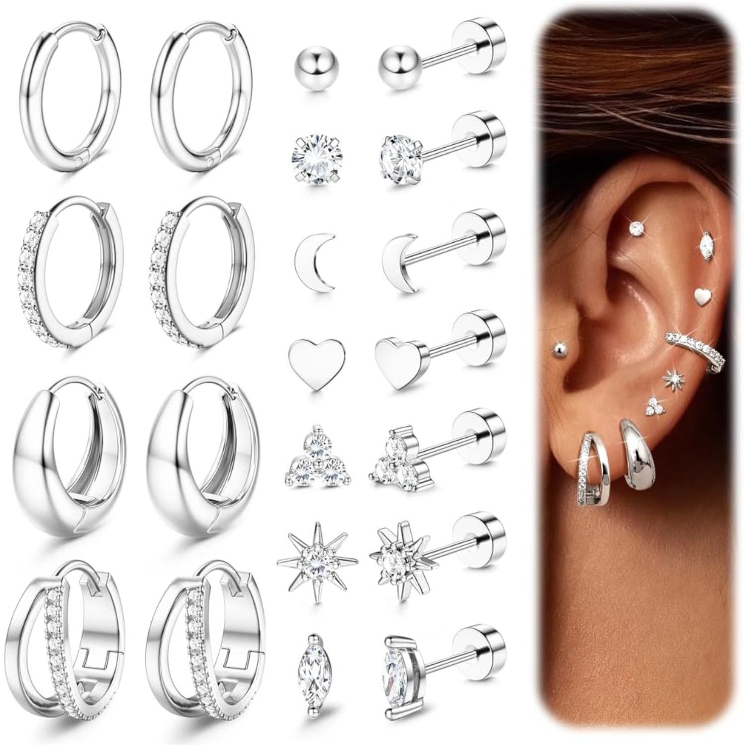 Bobisty 11 Pairs Surgical Stee - Tragus Flat Back のレビューと価格