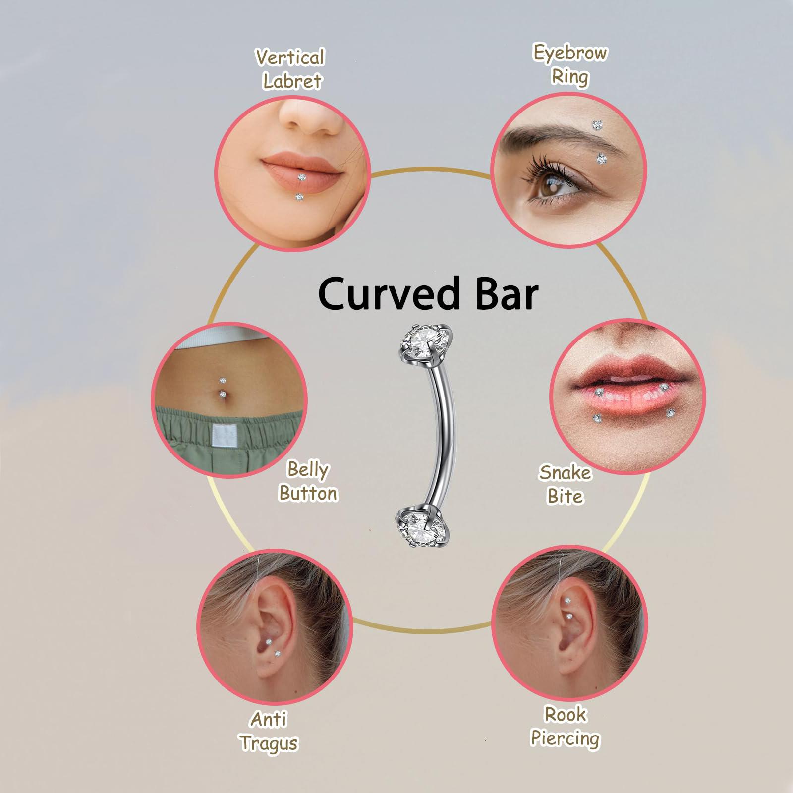 16G 6-10MM Titanium CZ Interna - Body Jewelry Vertical Labret のレビューと価格