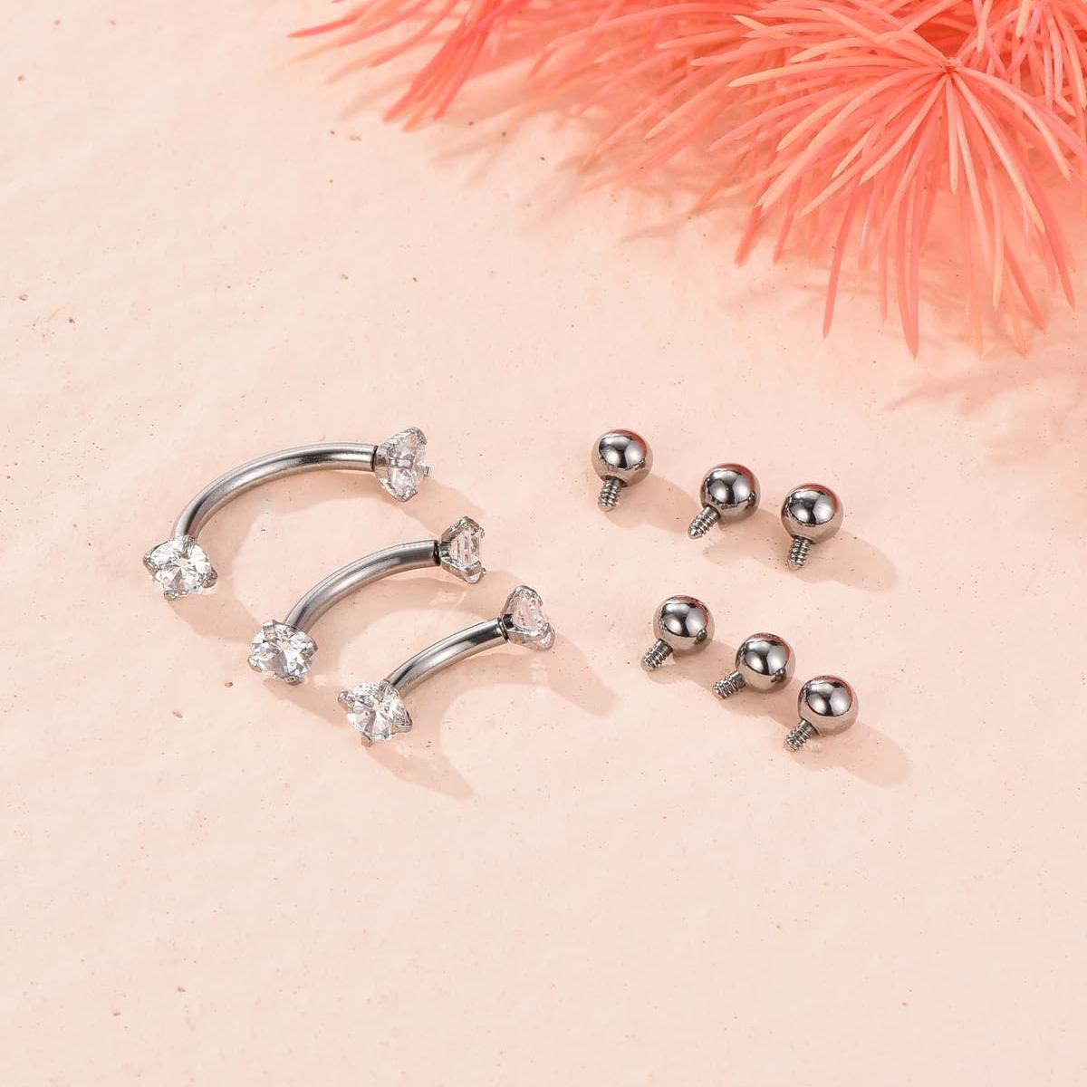 16G 6-10MM Titanium CZ Interna - Body Jewelry Vertical Labret のレビューと価格