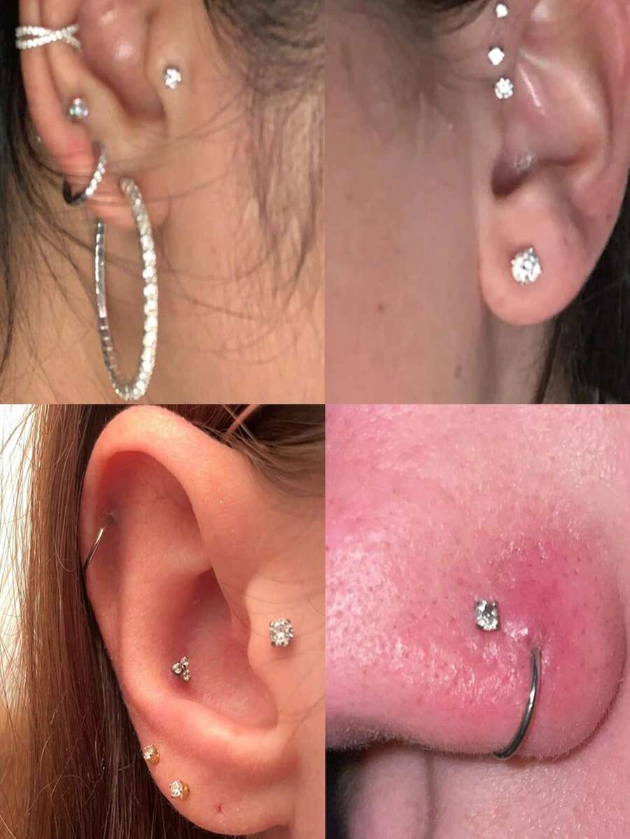 6PCS Stainless Steel Nose Stud - Tragus Flat Back のレビューと価格