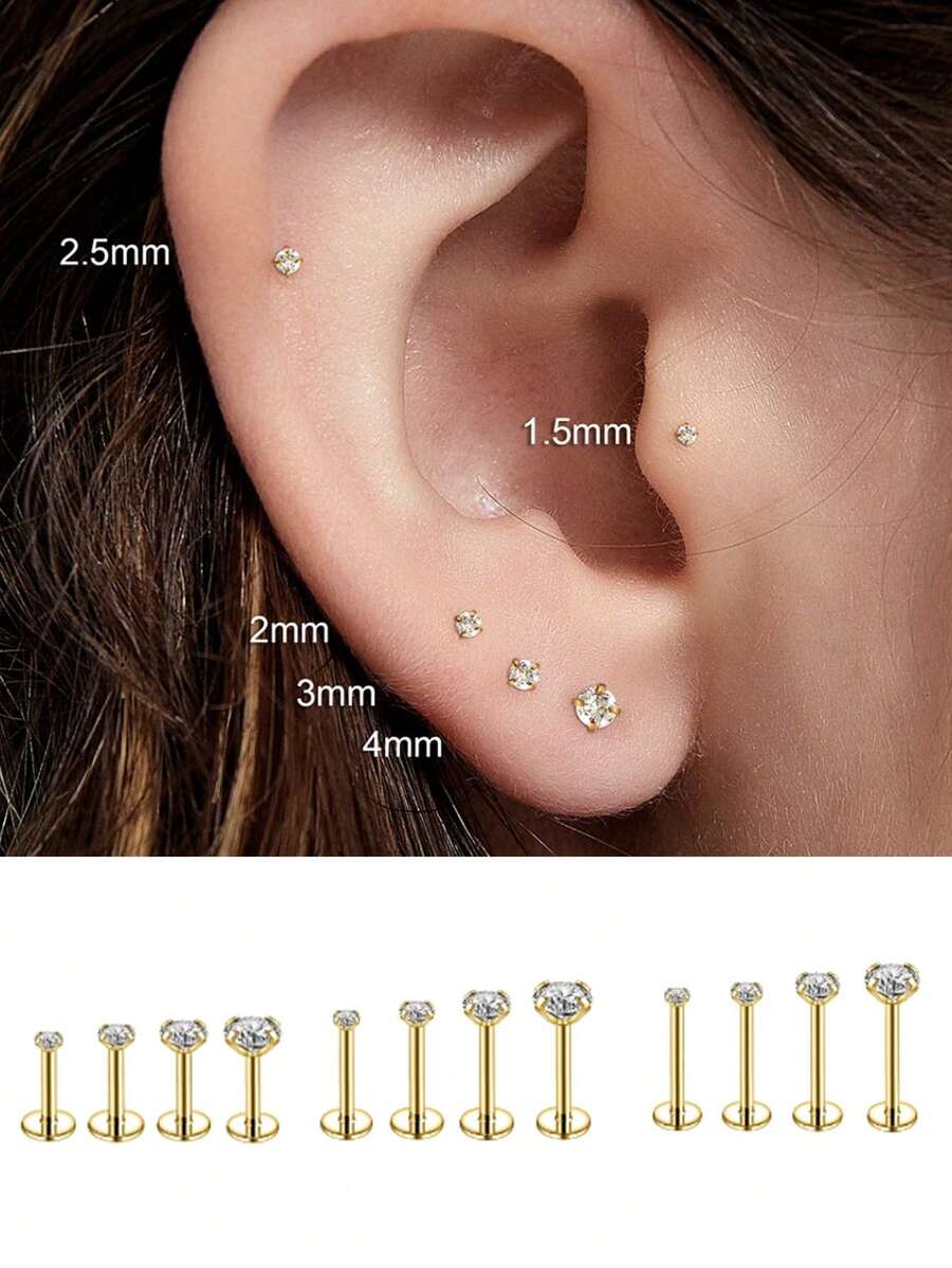 6PCS Stainless Steel Nose Stud - Tragus Flat Back のレビューと価格