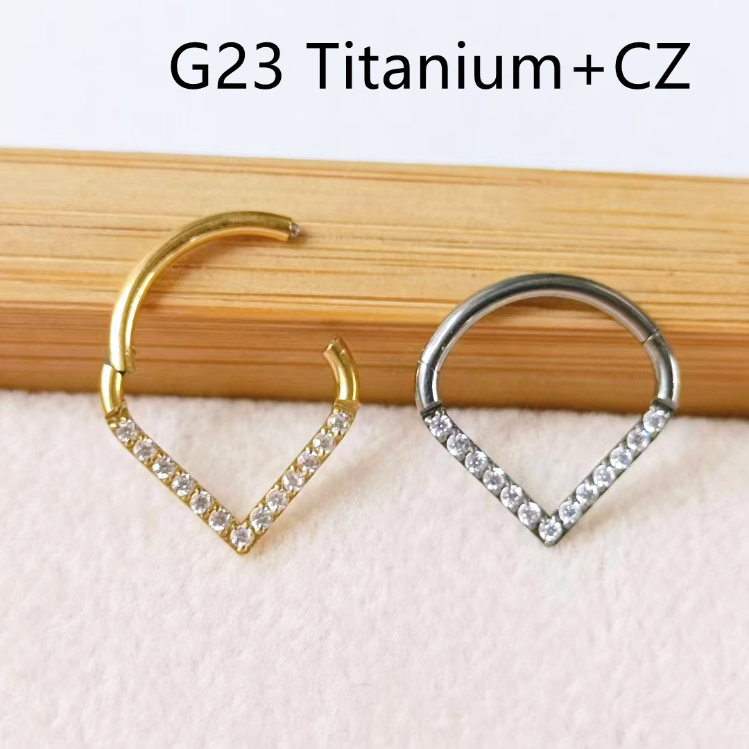 10pcs G23 Titanium F136 CZ Hea - Clicker Ring Seamless のレビューと価格