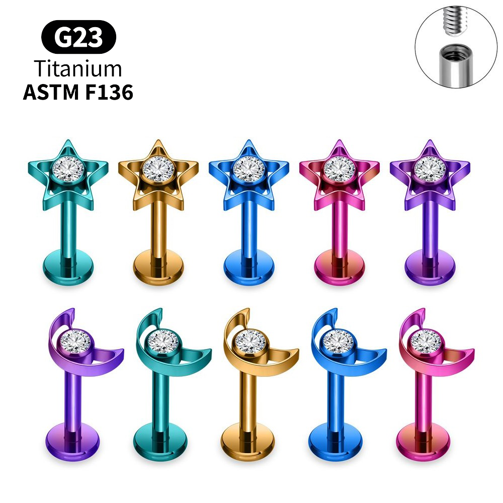 G23 Titanium Star Moon Labret  - Body Jewelry Vertical Labret のレビューと価格