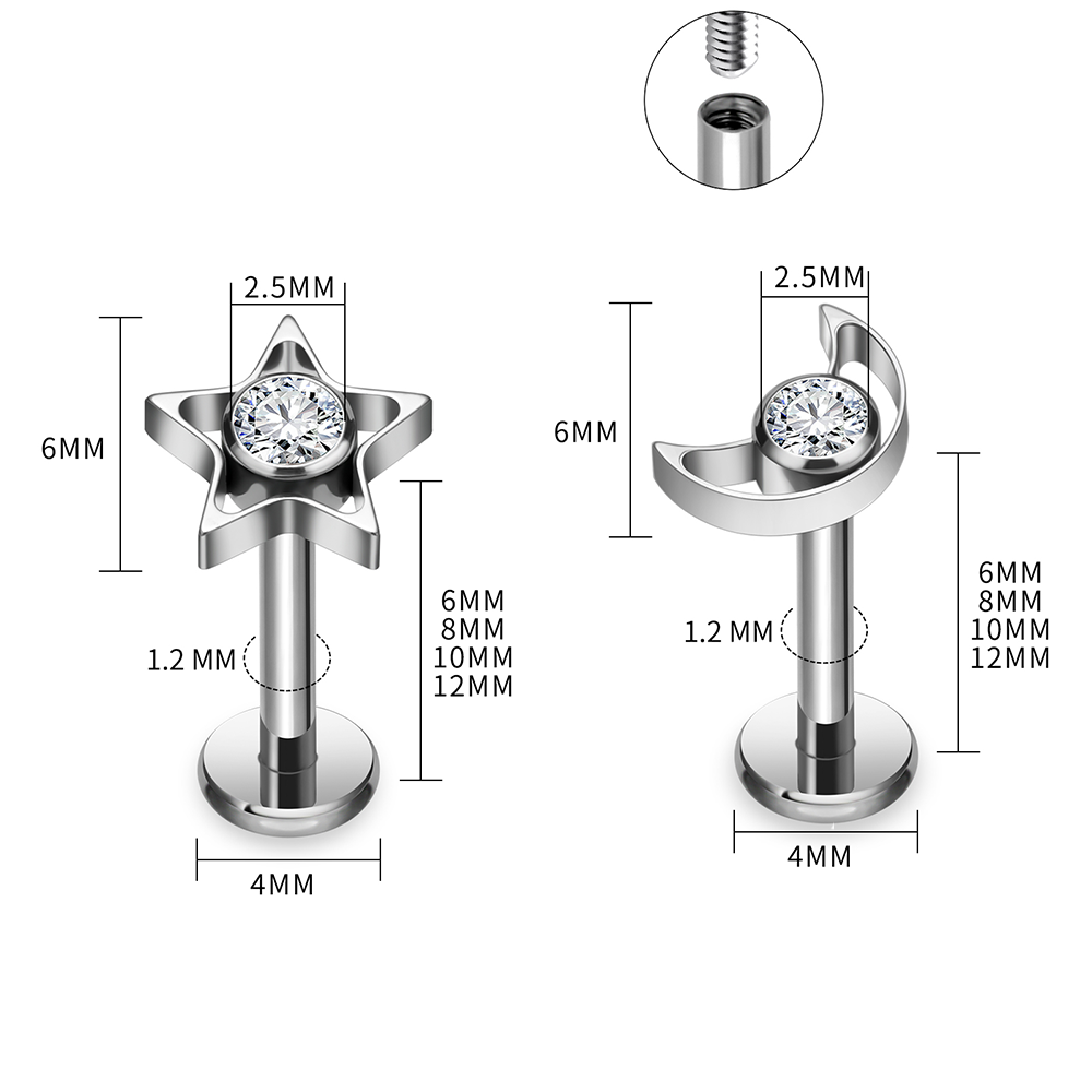 G23 Titanium Star Moon Labret  - Body Jewelry Vertical Labret のレビューと価格