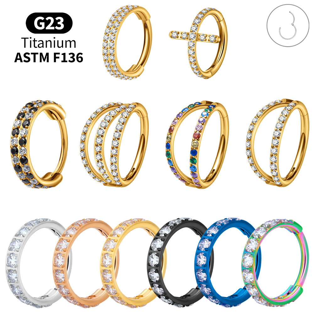 Titanium CZ Hinged Clicker Rin - Body Jewelry Vertical Labret のレビューと価格