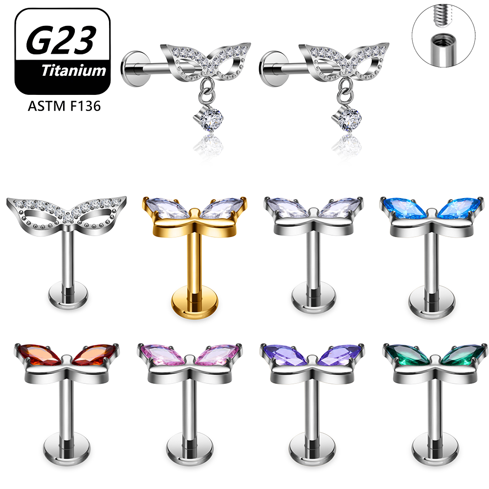 G23 Titanium Butterfly Tassel  - Body Jewelry Vertical Labret のレビューと価格