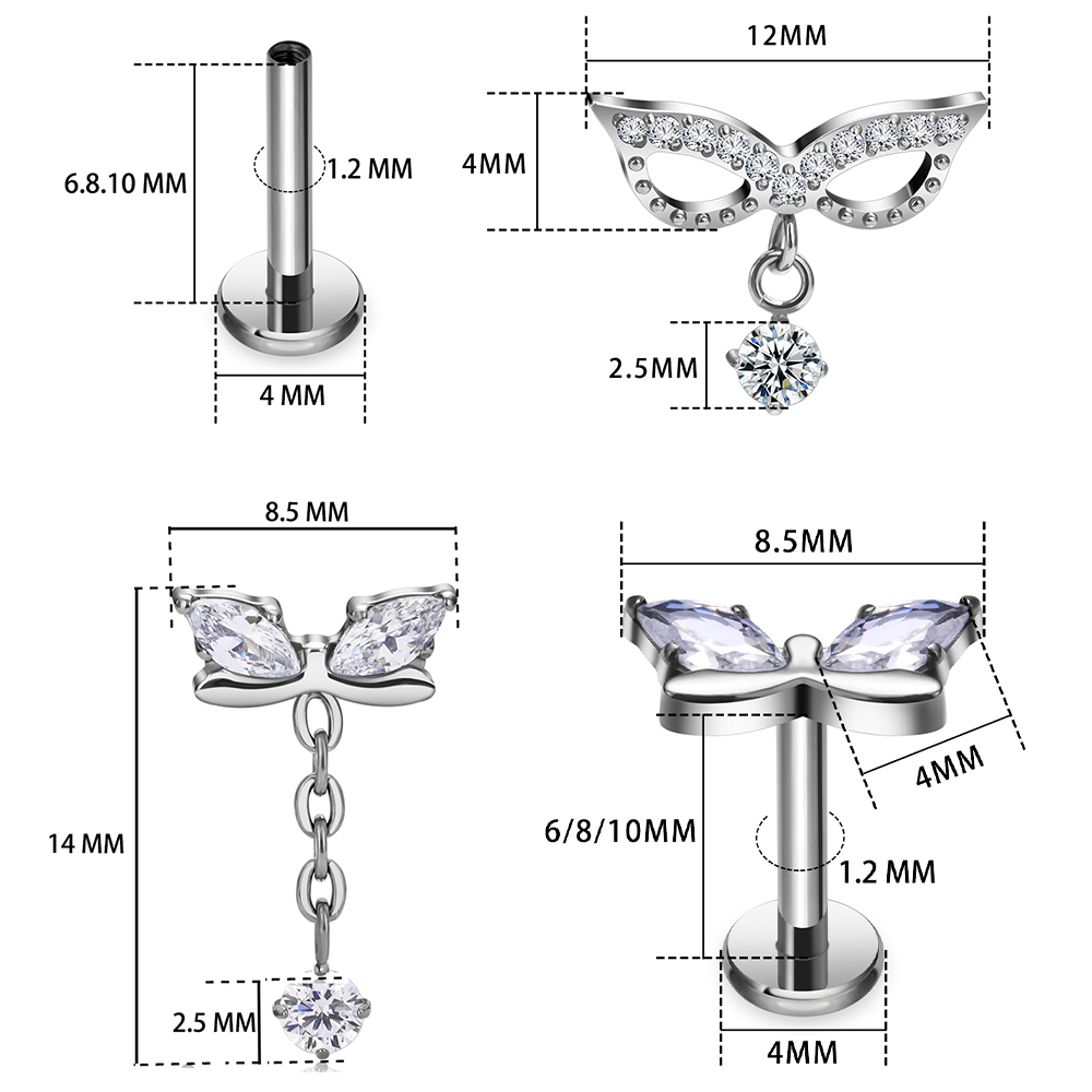 G23 Titanium Butterfly Tassel  - Body Jewelry Vertical Labret のレビューと価格