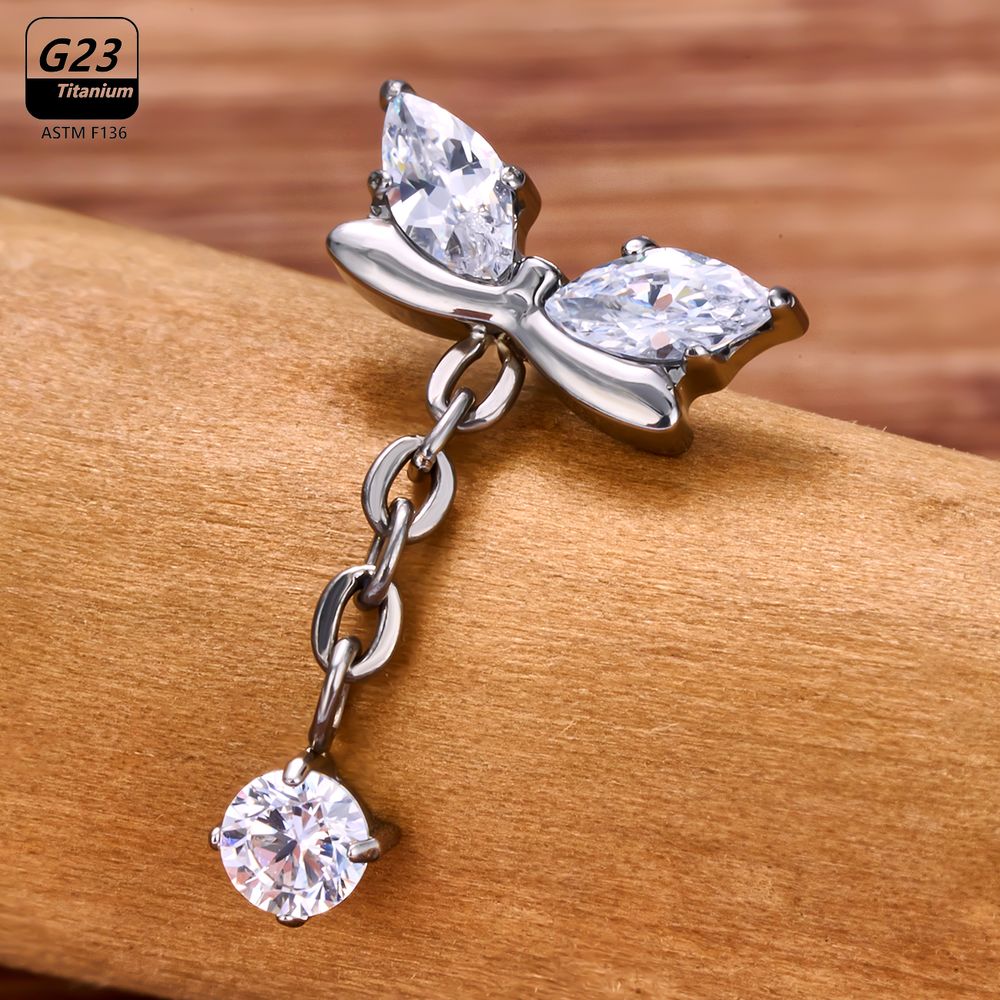 G23 Titanium Butterfly Tassel  - Body Jewelry Vertical Labret のレビューと価格