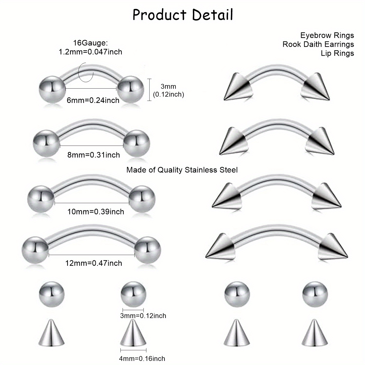 8pcs Rook Piercing Jewelry Roo - Body Jewelry Vertical Labret のレビューと価格